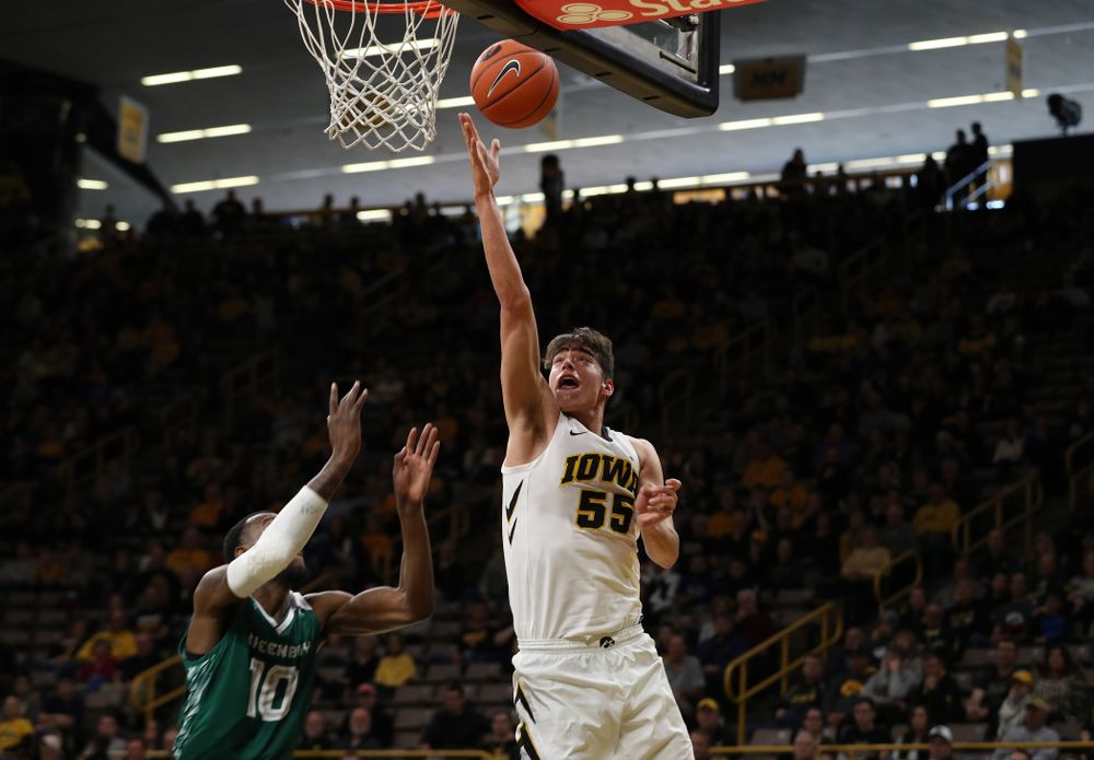 Iowa Hawkeyes forward Luka Garza (55) against UW Green Bay Sunday, November 11, 2018 at Carver-Hawkeye Arena. (Brian Ray/hawkeyesports.com)