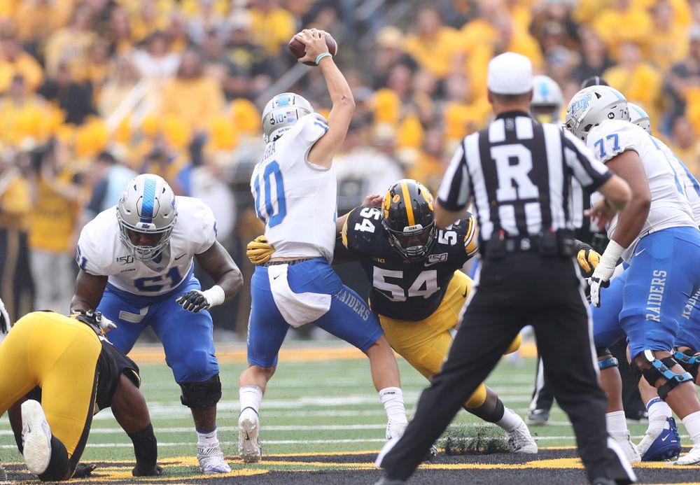 Iowa Hawkeyes defensive tackle Daviyon Nixon (54) against Middle Tennessee State Saturday, September 28, 2019 at Kinnick Stadium. (Max Allen/hawkeyesports.com)