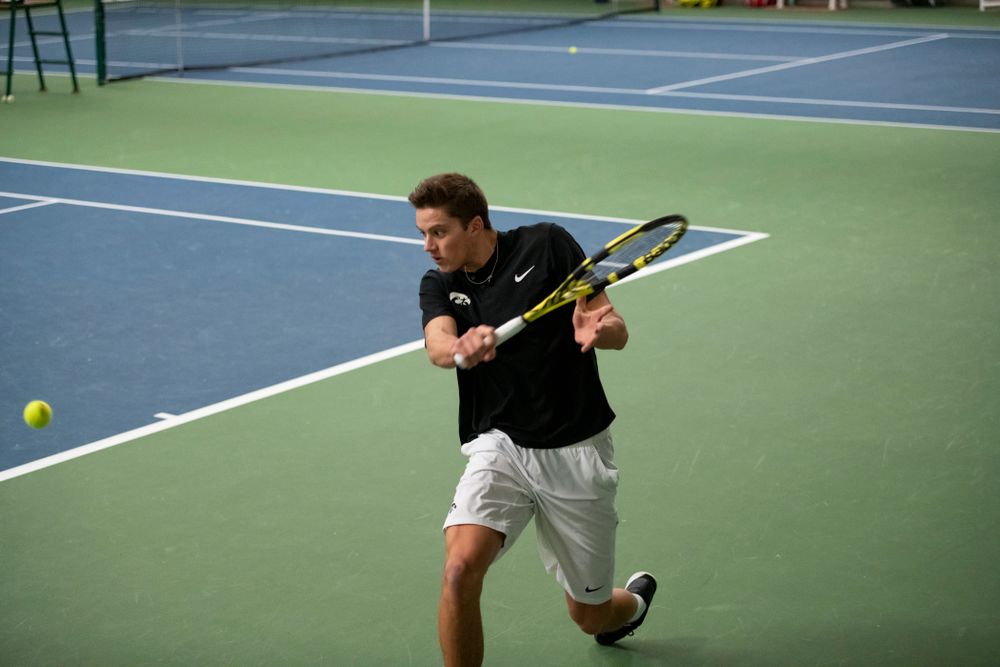 The Iowa men's tennis team competes against Cornell in The Rise Tennis Center in Ithaca, NY on Sunday, Feb. 24, 2019.