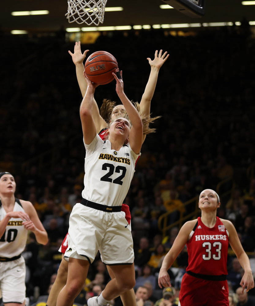 Iowa Hawkeyes guard Kathleen Doyle (22) against the Nebraska Cornhuskers Thursday, January 3, 2019 at Carver-Hawkeye Arena. (Brian Ray/hawkeyesports.com)