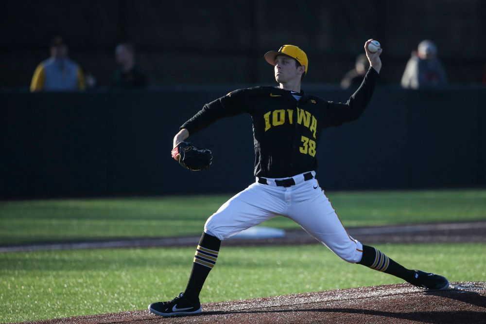 Iowa pitcher Trenton Wallace at the game vs. Bradley on Tuesday, March 26, 2019 at (place). (Lily Smith/hawkeyesports.com)