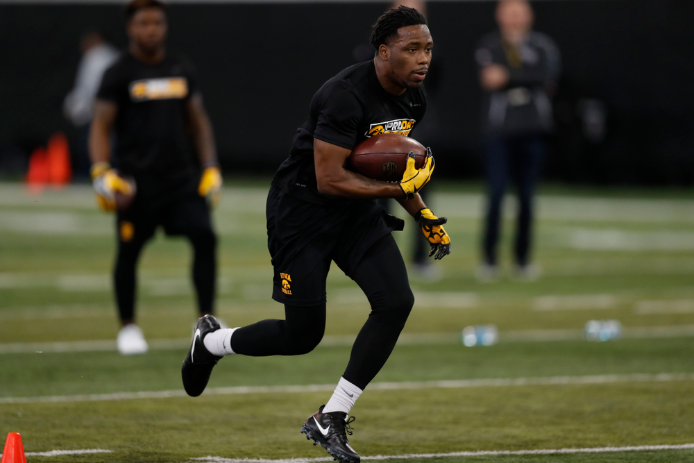Iowa Hawkeyes running back Akrum Wadley (25) during the team's annual pro day Monday, March 26, 2018 at the Hansen Football Performance Center. (Brian Ray/hawkeyesports.com)
