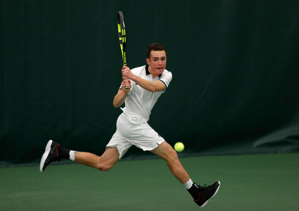 Kareem Allaf against Purdue Sunday, April 15, 2018 at the Hawkeye Tennis and Recreation Center. (Brian Ray/hawkeyesports.com)