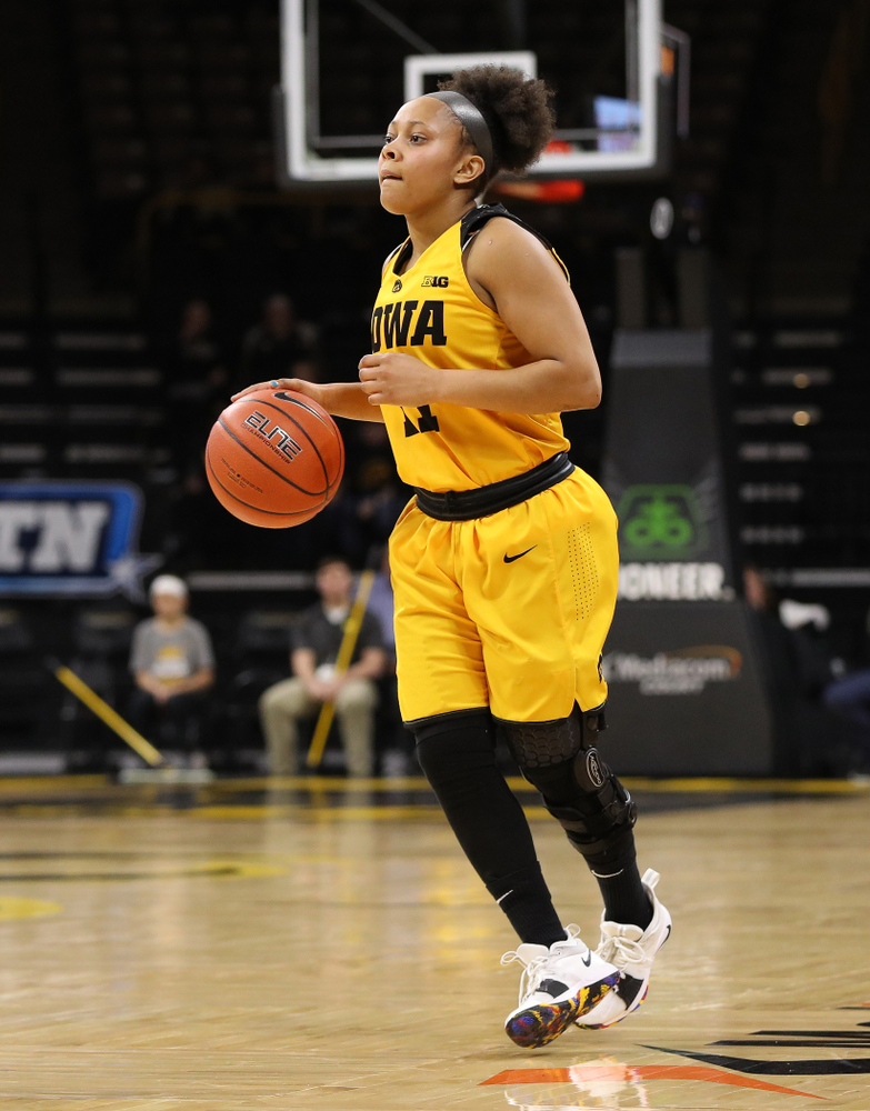 Iowa Hawkeyes guard Tania Davis (11) against the Michigan State Spartans Thursday, February 7, 2019 at Carver-Hawkeye Arena. (Brian Ray/hawkeyesports.com)