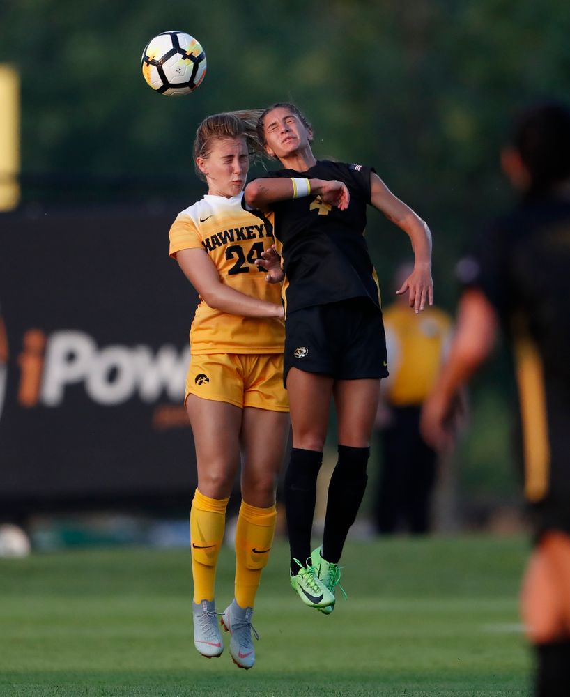 Iowa Hawkeyes Sara Wheaton (24) against the Missouri Tigers Friday, August 17, 2018 at the Iowa Soccer Complex. (Brian Ray/hawkeyesports.com)