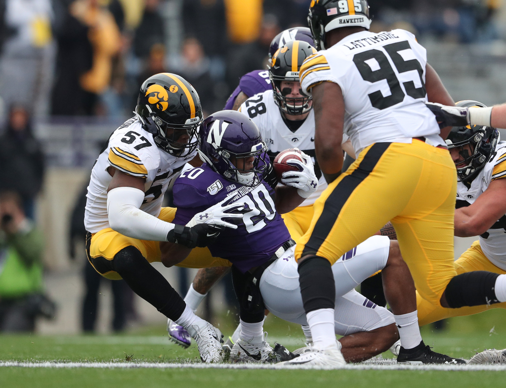 Iowa Hawkeyes defensive end Chauncey Golston (57) against the Northwestern Wildcats Saturday, October 26, 2019 at Ryan Field in Evanston, Ill. (Brian Ray/hawkeyesports.com)