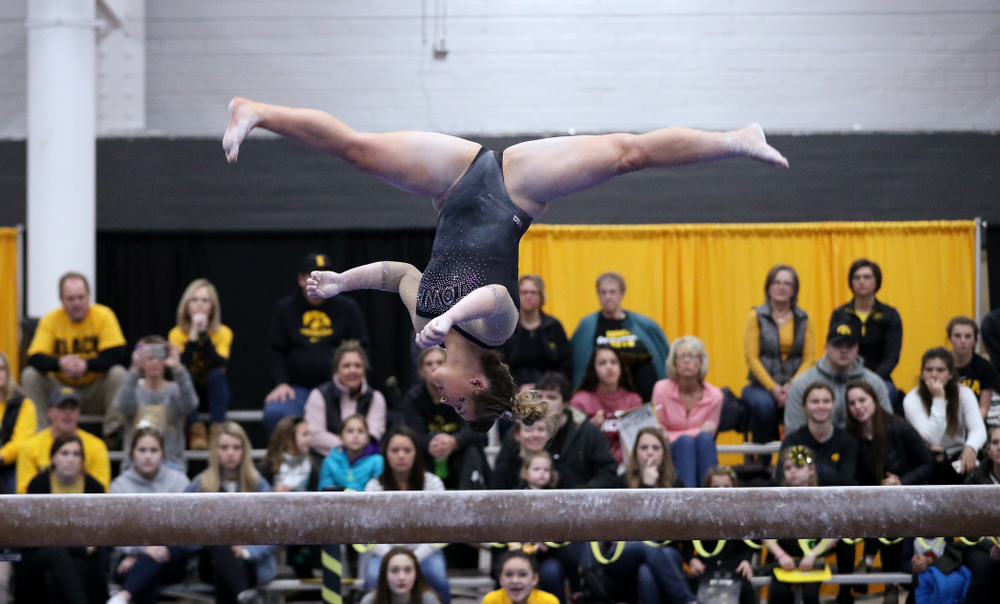 Madison Kampschroeder competes on the beam during the Black and Gold intrasquad meet Saturday, December 1, 2018 at the University of Iowa Field House. (Brian Ray/hawkeyesports.com)