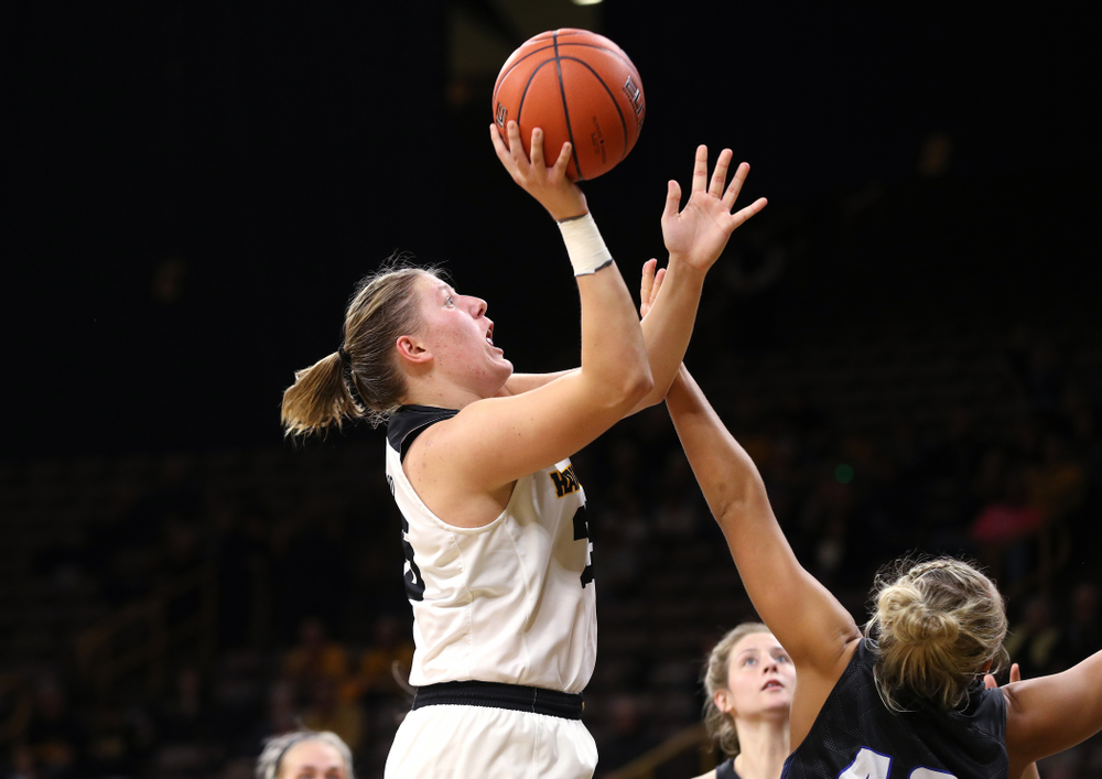 Iowa Hawkeyes forward/center Monika Czinano (25) against Dakota Wesleyan University Tuesday, November 6, 2018 at Carver-Hawkeye Arena. (Brian Ray/hawkeyesports.com)