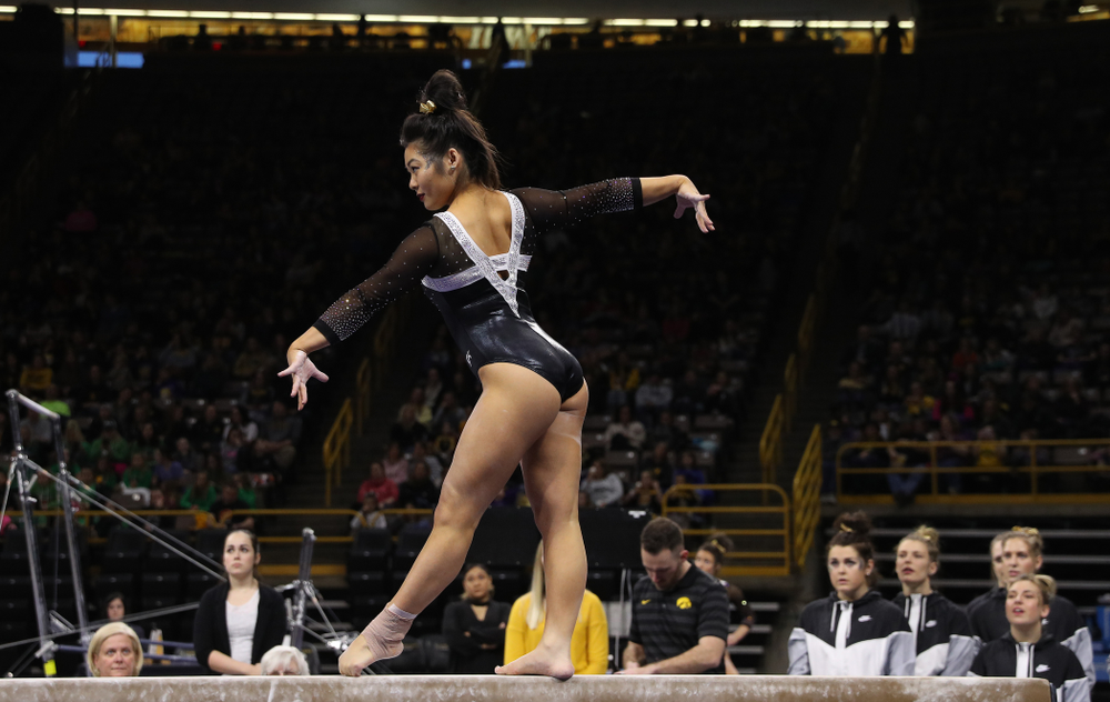 Iowa's Clair Kaji competes on the beam against the Rutgers Scarlet Knights Saturday, January 26, 2019 at Carver-Hawkeye Arena. (Brian Ray/hawkeyesports.com)
