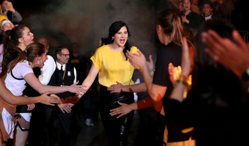 Megan Gustafson is introduced during a jersey retirement ceremony Sunday, January 26, 2020 at Carver-Hawkeye Arena. (Brian Ray/hawkeyesports.com)