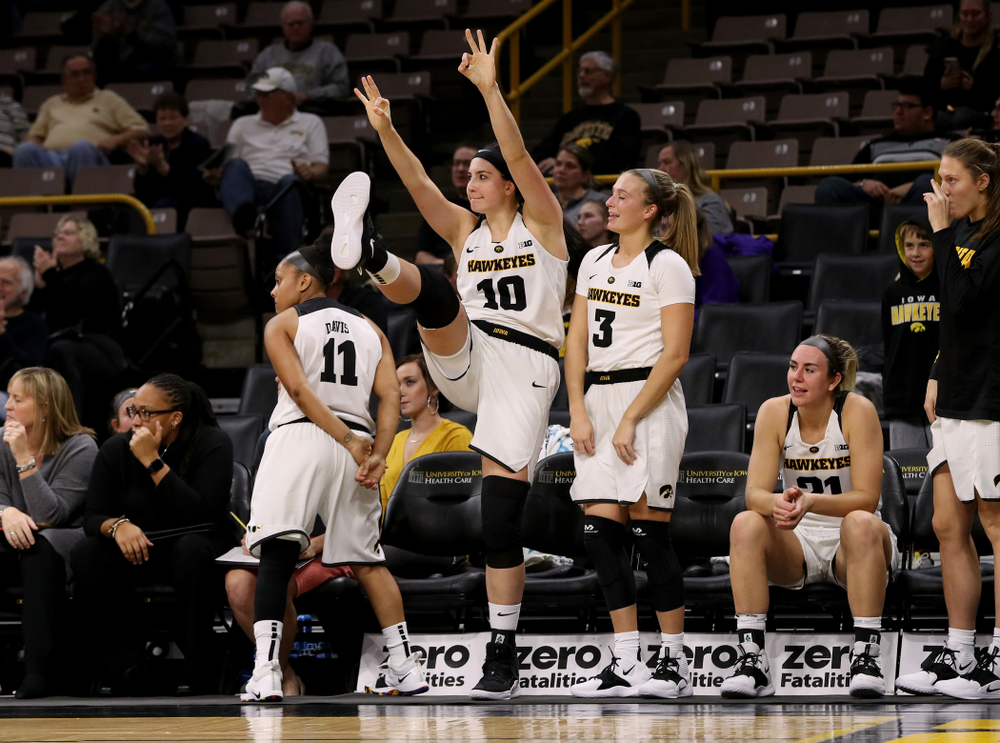 Iowa Hawkeyes forward Megan Gustafson (10) against Dakota Wesleyan University Tuesday, November 6, 2018 at Carver-Hawkeye Arena. (Brian Ray/hawkeyesports.com)