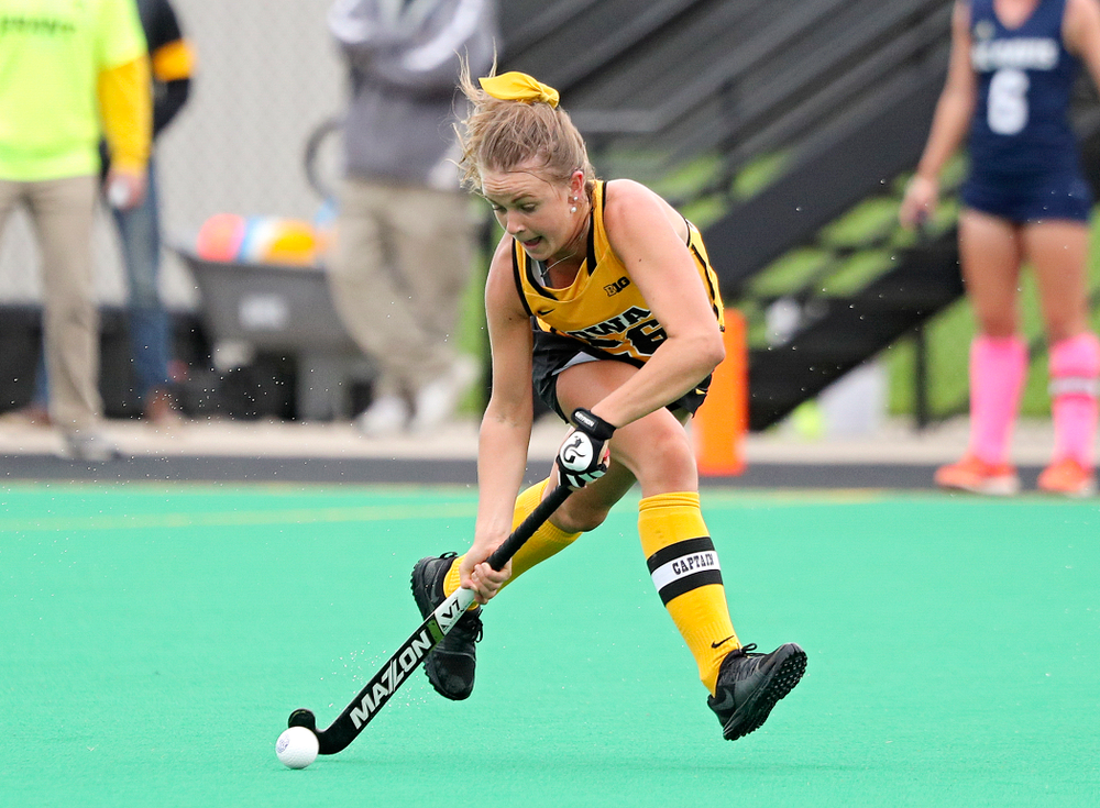 Iowa’s Maddy Murphy (26) moves with the ball during the second quarter of their game against UC Davis at Grant Field in Iowa City on Sunday, Oct 6, 2019. (Stephen Mally/hawkeyesports.com)