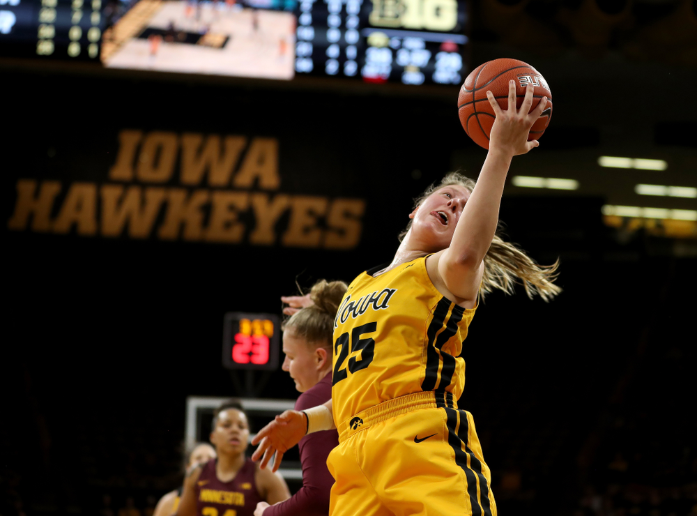 Iowa Hawkeyes forward/center Monika Czinano (25) against the Minnesota Golden Gophers Thursday, February 27, 2020 at Carver-Hawkeye Arena. (Brian Ray/hawkeyesports.com)