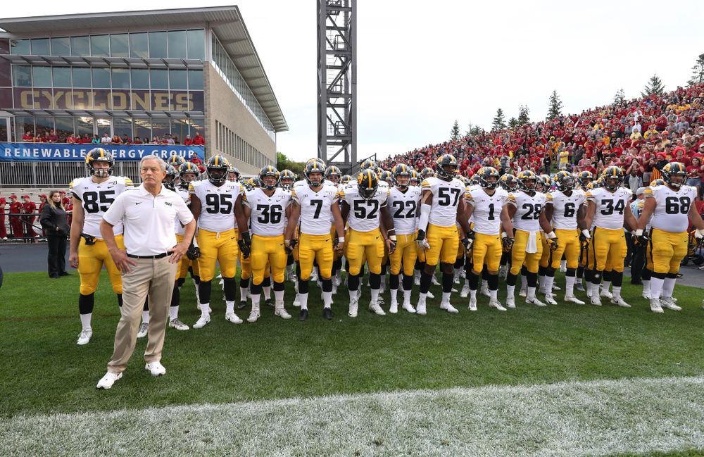 Iowa Hawkeyes head coach Kirk Ferentz against the Iowa State Cyclones Saturday, September 14, 2019 at Jack Trice Stadium in Ames, Iowa. (Brian Ray/hawkeyesports.com)