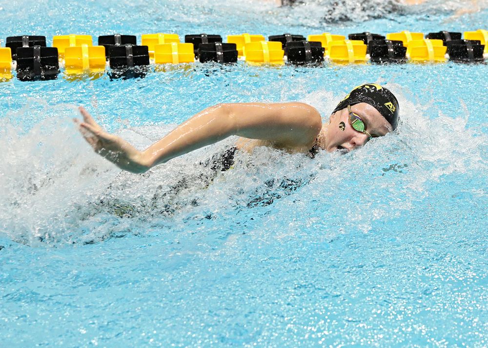 Iowa’s Macy Rink swims the women’s 400 yard freestyle relay event during the 2020 Women’s Big Ten Swimming and Diving Championships at the Campus Recreation and Wellness Center in Iowa City on Saturday, February 22, 2020. (Stephen Mally/hawkeyesports.com)