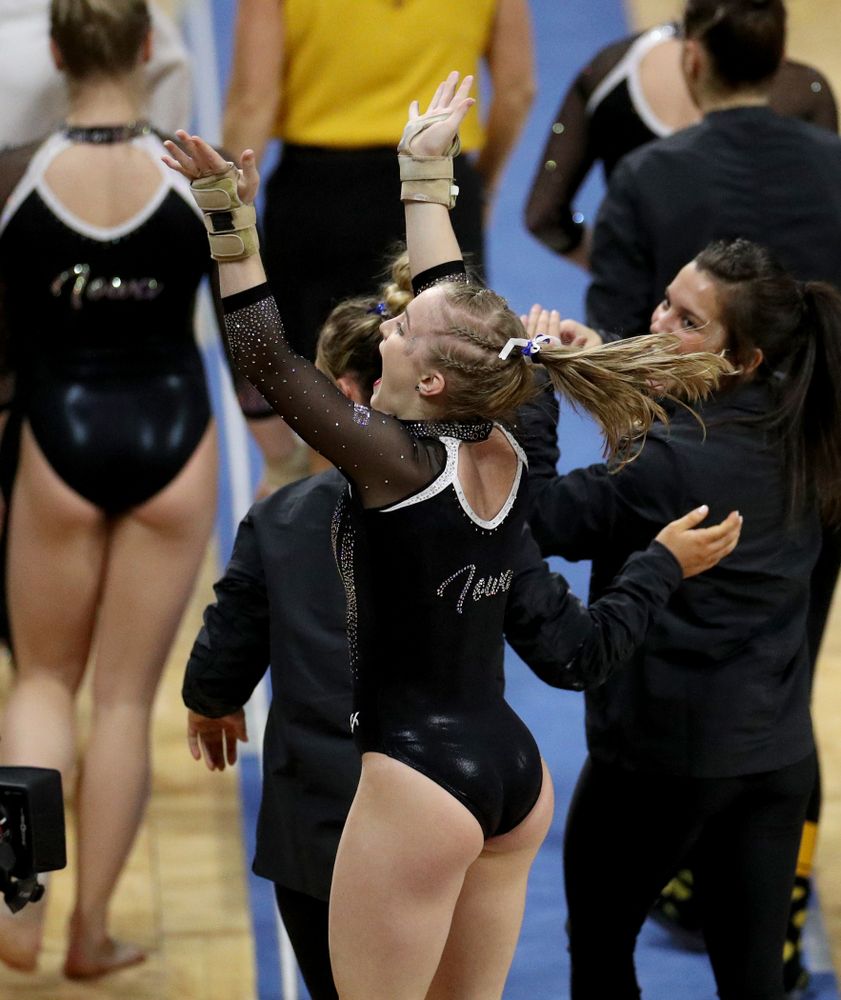 Iowa’s Lauren Guerin competes on the vault against Michigan State Saturday, February 1, 2020 at Carver-Hawkeye Arena. (Brian Ray/hawkeyesports.com)