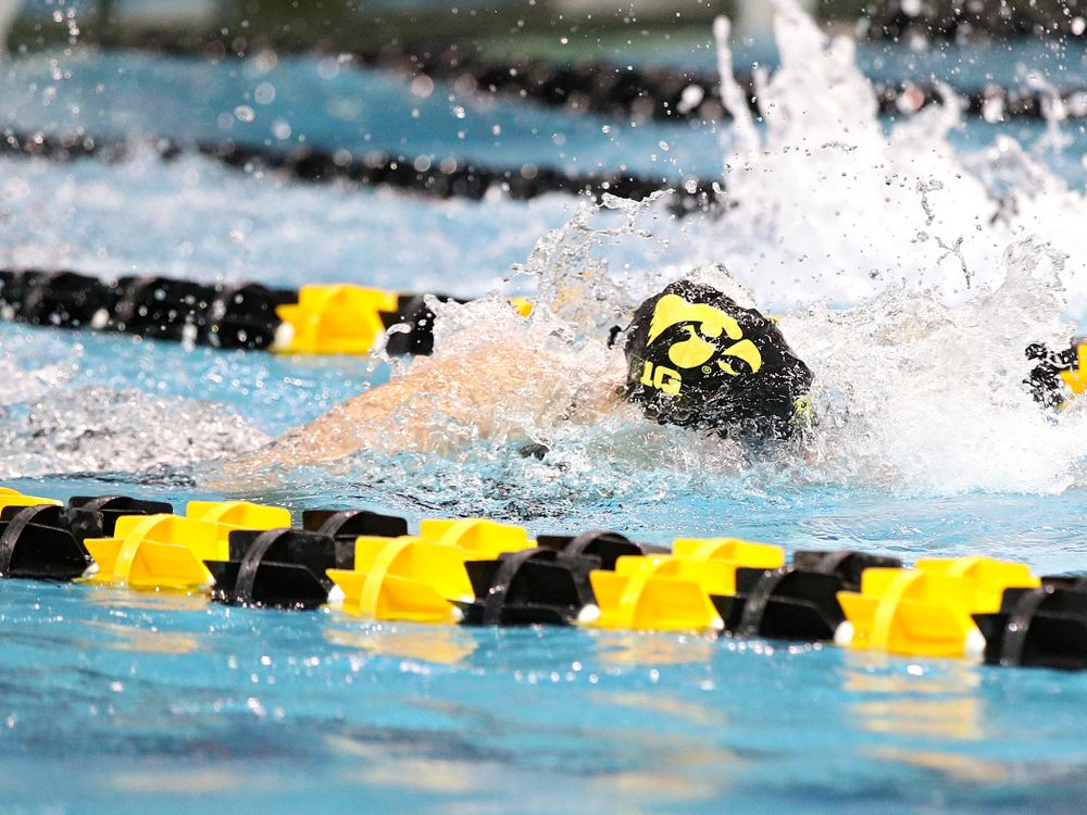Iowa’s Hannah Burvill swims in the women’s 200 yard freestyle relay event during the 2020 Women’s Big Ten Swimming and Diving Championships at the Campus Recreation and Wellness Center in Iowa City on Friday, February 21, 2020. (Stephen Mally/hawkeyesports.com)