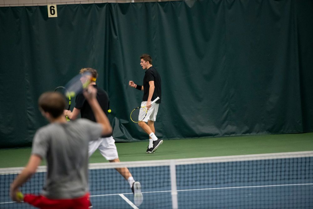 The Iowa men's tennis team competes against Cornell in The Rise Tennis Center in Ithaca, NY on Sunday, Feb. 24, 2019.
