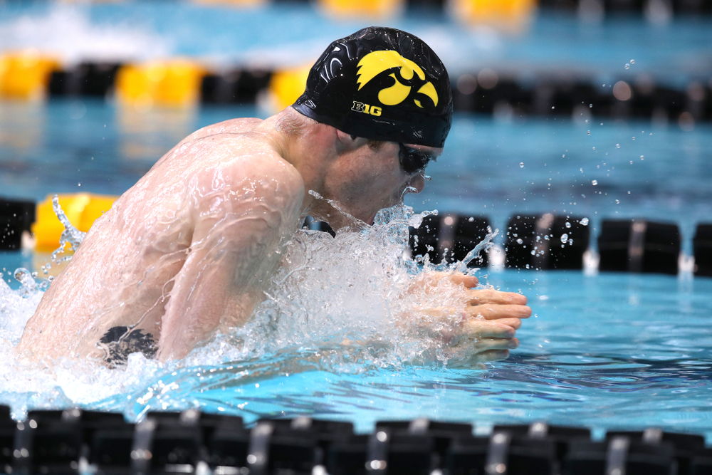 Iowa's Kenneth Mende swims in the preliminaries of the 200-yard IM during the 2019 Big Ten Swimming and Diving Championships Thursday, February 28, 2019 at the Campus Wellness and Recreation Center. (Brian Ray/hawkeyesports.com)