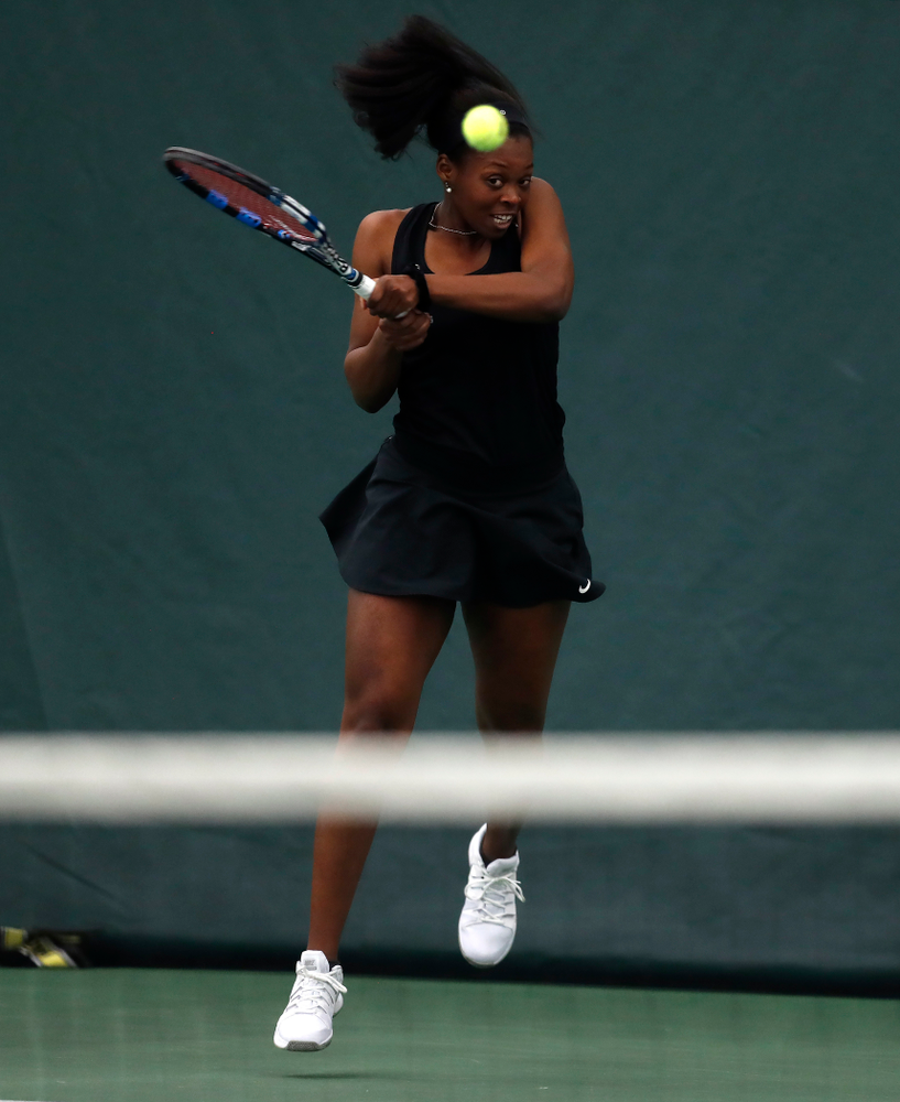 Adorabol Huckleby against Ohio State Sunday, March 25, 2018 at the Hawkeye Tennis and Recreation Center. (Brian Ray/hawkeyesports.com)