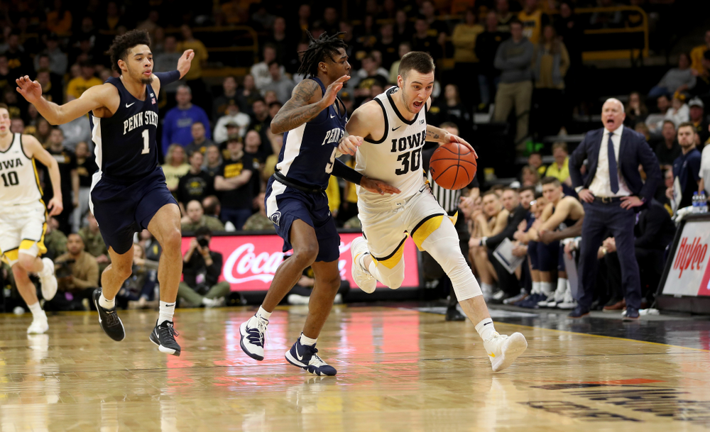 Iowa Hawkeyes guard Connor McCaffery (30) against Penn State Saturday, February 29, 2020 at Carver-Hawkeye Arena. (Brian Ray/hawkeyesports.com)