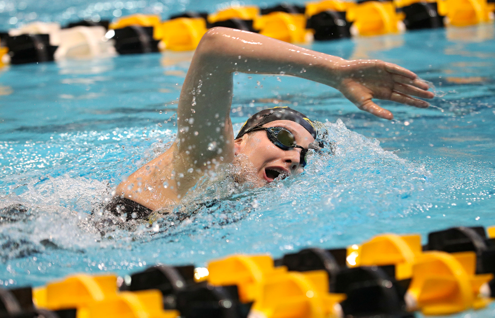 Iowa’s Taylor Hartley swims the women’s 1650 yard freestyle event during the 2020 Women’s Big Ten Swimming and Diving Championships at the Campus Recreation and Wellness Center in Iowa City on Saturday, February 22, 2020. (Stephen Mally/hawkeyesports.com)