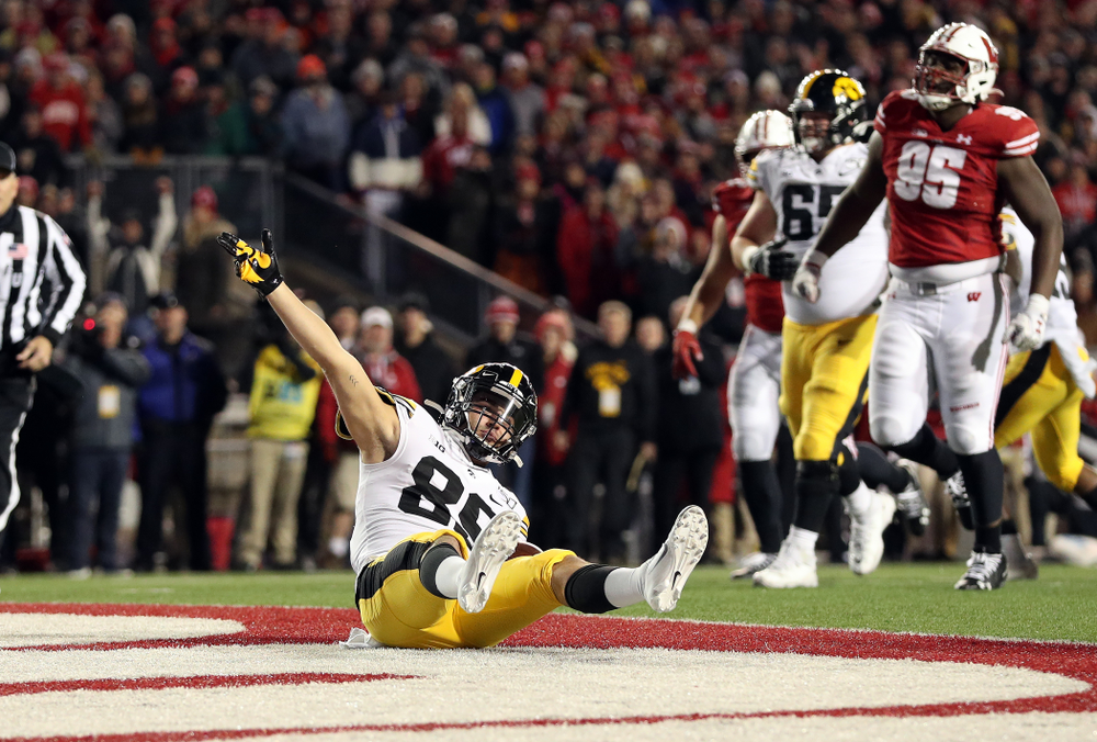 Iowa Hawkeyes wide receiver Nico Ragaini (89) against the Wisconsin Badgers Saturday, November 9, 2019 at Camp Randall Stadium in Madison, Wisc. (Brian Ray/hawkeyesports.com)