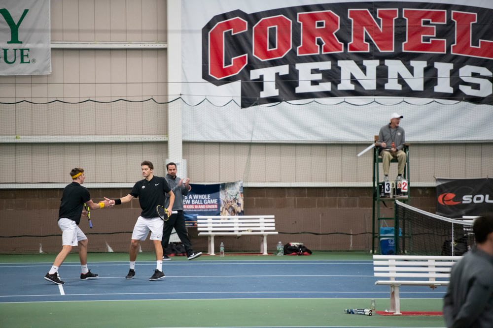 The Iowa men's tennis team competes against Cornell in The Rise Tennis Center in Ithaca, NY on Sunday, Feb. 24, 2019.