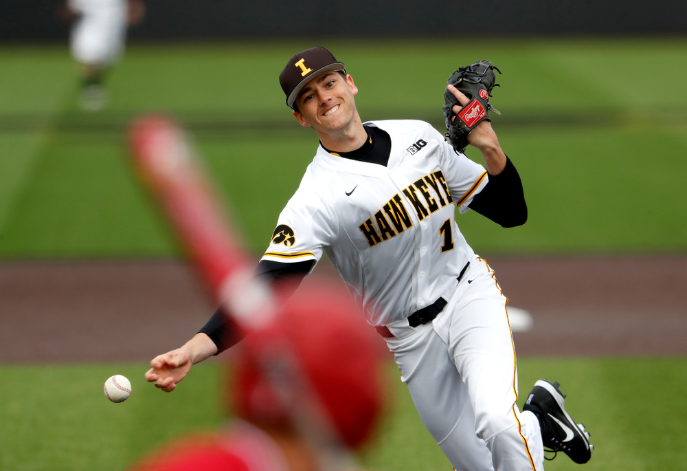Iowa Hawkeyes pitcher Nick Nelsen (12) during a double header against the Indiana Hoosiers Friday, March 23, 2018 at Duane Banks Field. (Brian Ray/hawkeyesports.com)