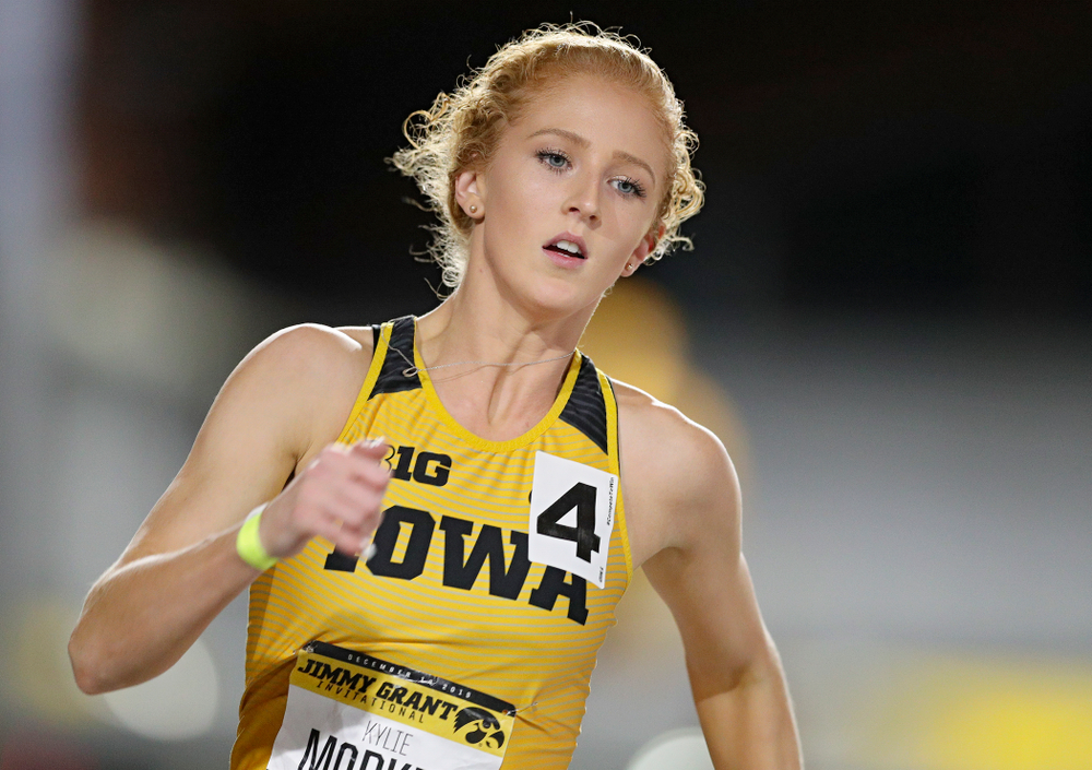 Iowa’s Kylie Morken runs the women’s 300 meter dash event during the Jimmy Grant Invitational at the Recreation Building in Iowa City on Saturday, December 14, 2019. (Stephen Mally/hawkeyesports.com)