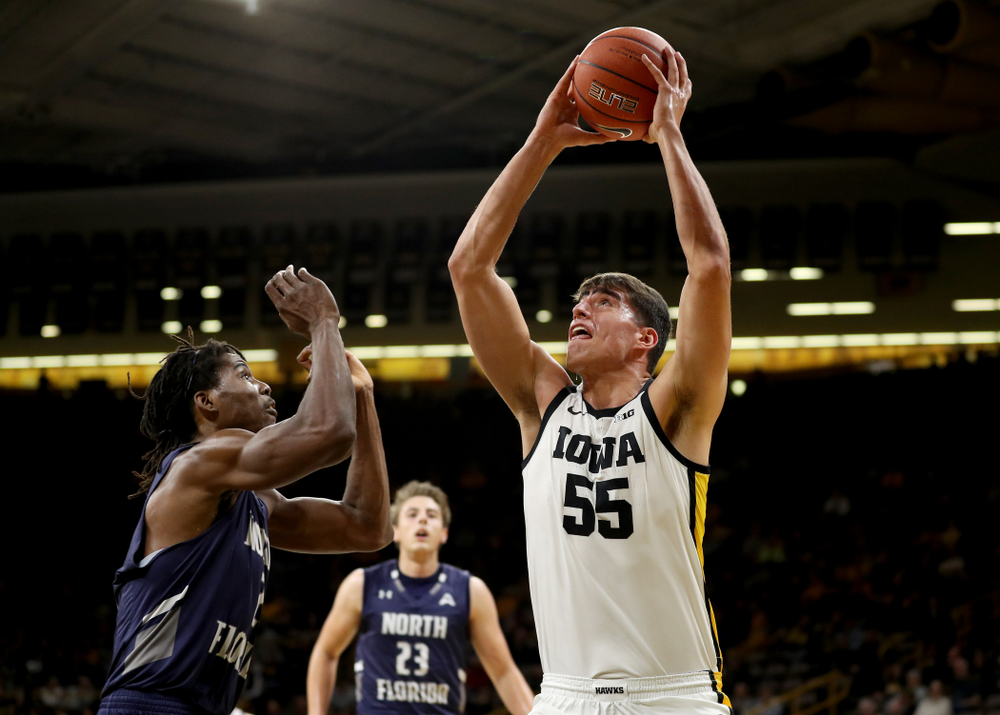 Iowa Hawkeyes forward Luka Garza (55) against North Florida Thursday, November 21, 2019 at Carver-Hawkeye Arena. (Brian Ray/hawkeyesports.com)