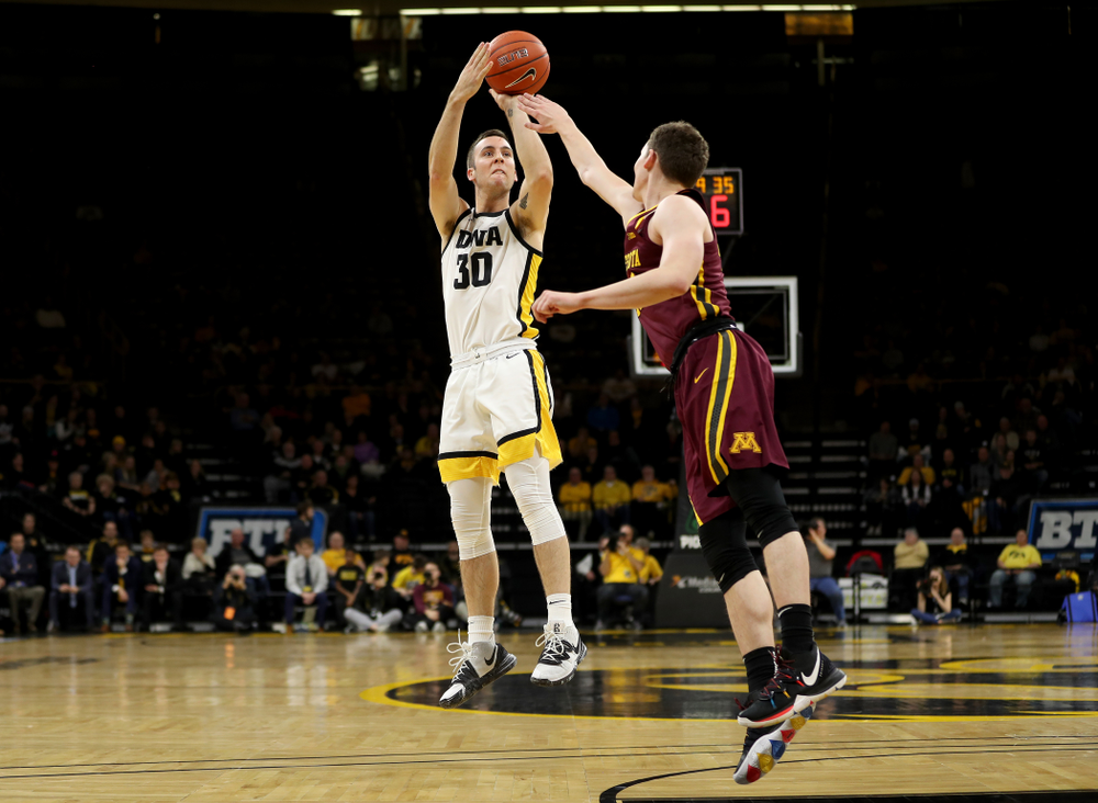 Iowa Hawkeyes guard Connor McCaffery (30) against the Minnesota Golden Gophers Monday, December 9, 2019 at Carver-Hawkeye Arena. (Brian Ray/hawkeyesports.com)