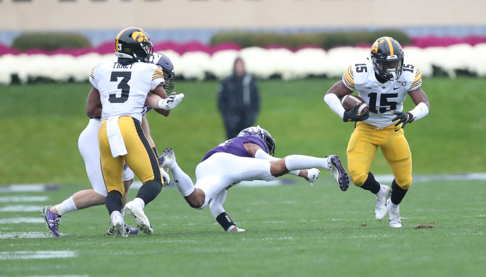 Iowa Hawkeyes running back Tyler Goodson (15) against the Northwestern Wildcats Saturday, September 28, 2019 at Kinnick Stadium. (Max Allen/hawkeyesports.com)