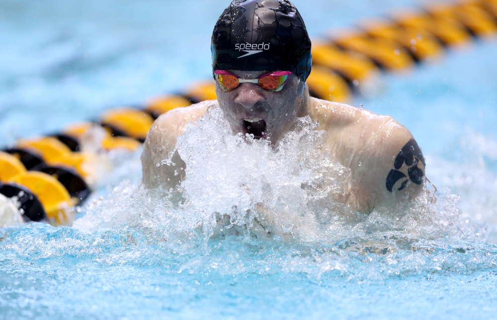 Iowa's Tanner Nelson competes in the 100-yard breaststroke on the third day at the 2019 Big Ten Swimming and Diving Championships Thursday, February 28, 2019 at the Campus Wellness and Recreation Center. (Brian Ray/hawkeyesports.com)
