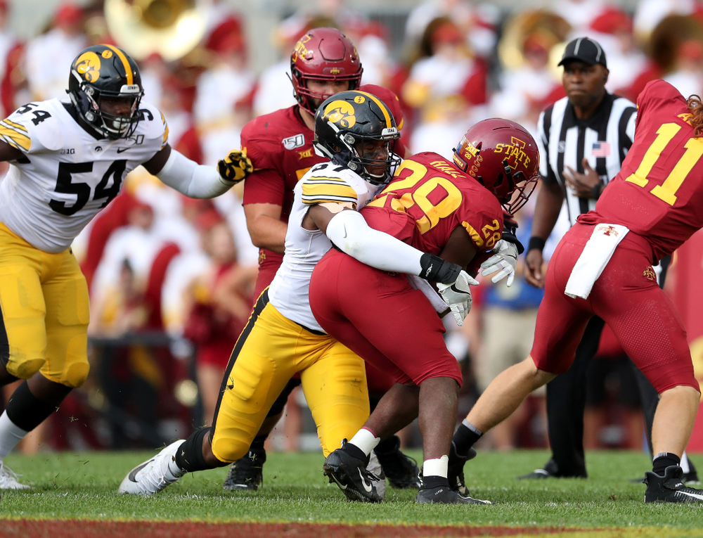 Iowa Hawkeyes defensive end Chauncey Golston (57) against the Iowa State Cyclones Saturday, September 14, 2019 at Jack Trice Stadium in Ames, Iowa. (Brian Ray/hawkeyesports.com)