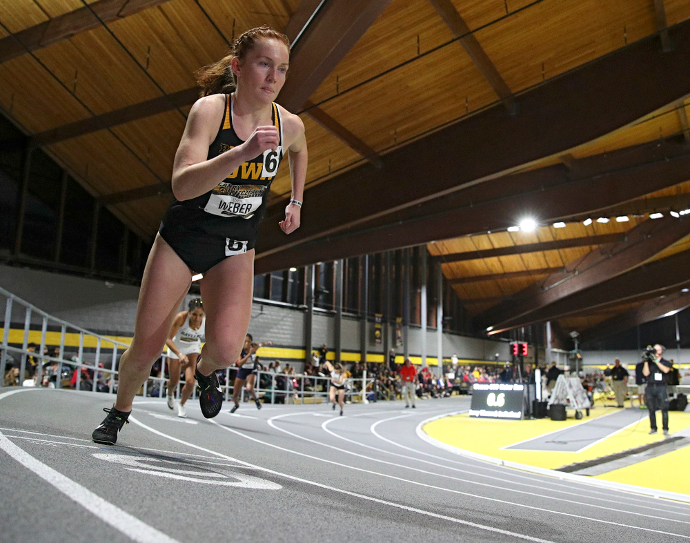 Iowa’s Macie Weber runs the women’s 600 meter run event during the Larry Wieczorek Invitational at the Recreation Building in Iowa City on Friday, January 17, 2020. (Stephen Mally/hawkeyesports.com)