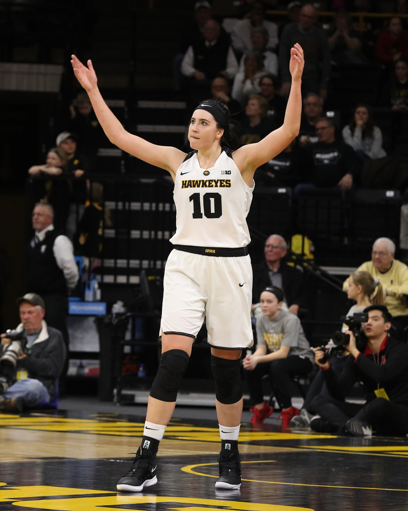 Iowa Hawkeyes forward Megan Gustafson (10) against the Rutgers Scarlet Knights Wednesday, January 23, 2019 at Carver-Hawkeye Arena. (Brian Ray/hawkeyesports.com)