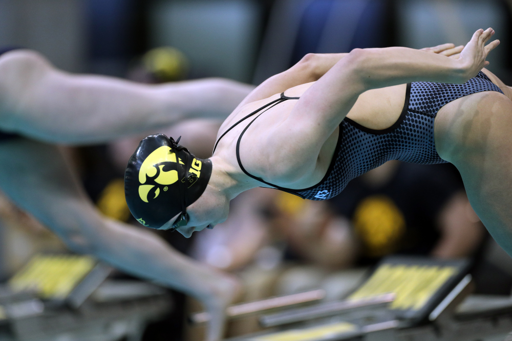 IowaÕs Aleksandra Olesiak swims the 100 yard breaststroke against the Michigan Wolverines Friday, November 1, 2019 at the Campus Recreation and Wellness Center. (Brian Ray/hawkeyesports.com)