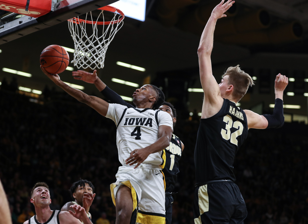Iowa Hawkeyes guard Bakari Evelyn (4) against the Purdue Boilermakers Tuesday, March 3, 2020 at Carver-Hawkeye Arena. (Brian Ray/hawkeyesports.com)
