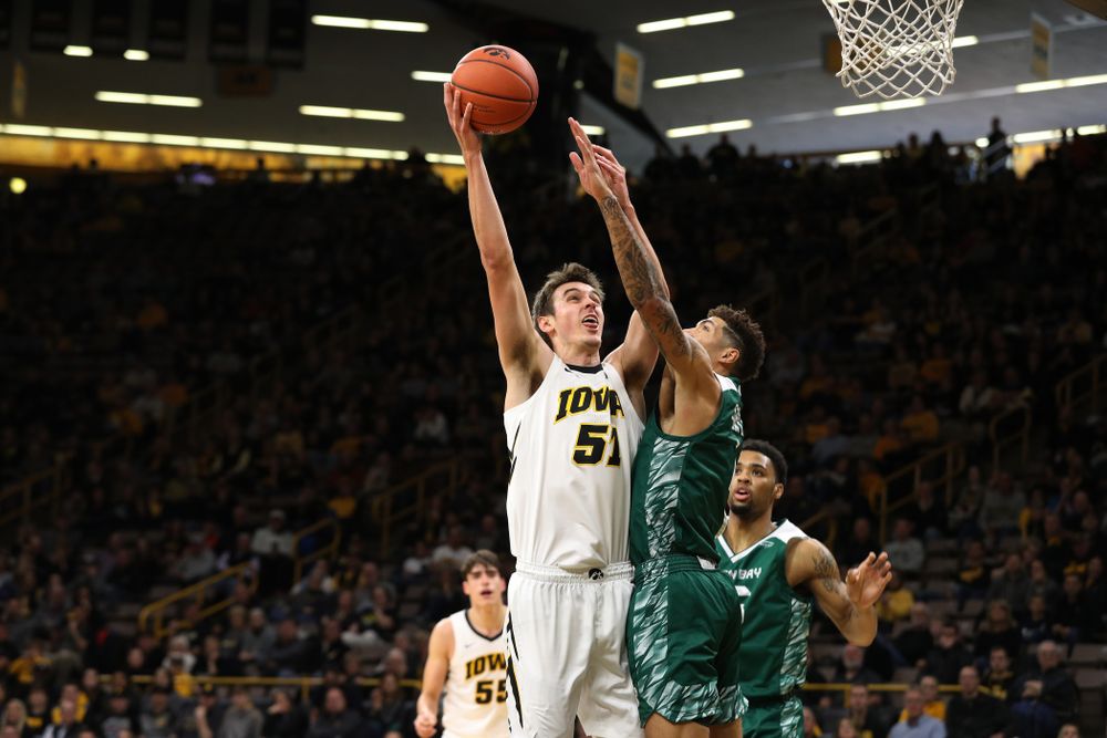 Iowa Hawkeyes forward Nicholas Baer (51) against UW Green Bay Sunday, November 11, 2018 at Carver-Hawkeye Arena. (Brian Ray/hawkeyesports.com)