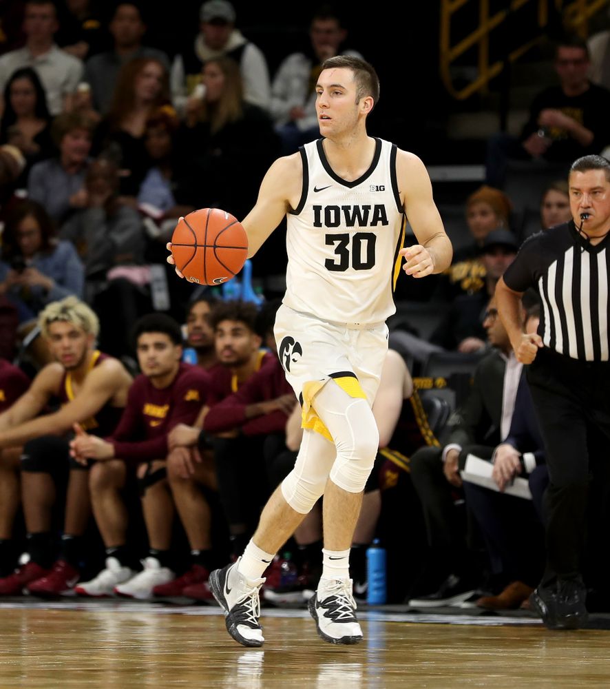 Iowa Hawkeyes guard Connor McCaffery (30) against the Minnesota Golden Gophers Monday, December 9, 2019 at Carver-Hawkeye Arena. (Brian Ray/hawkeyesports.com)