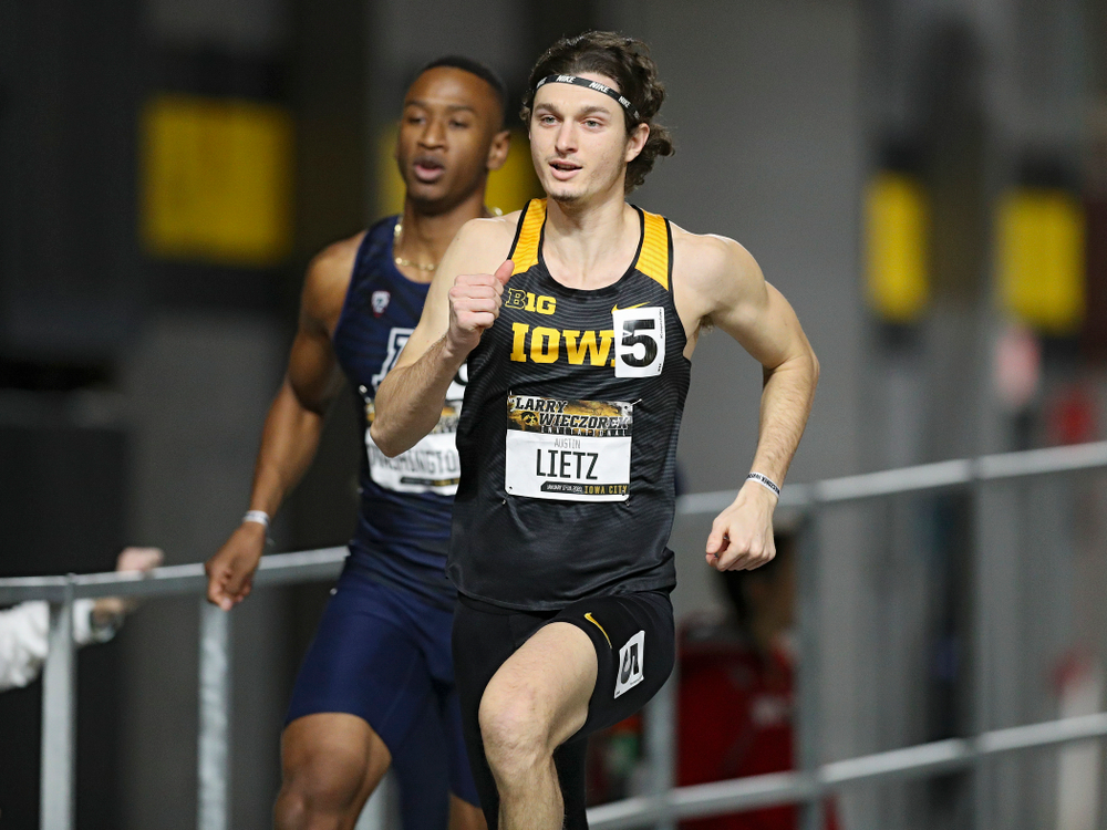 Iowa’s Austin Lietz runs the men’s 600 meter run premier event during the Larry Wieczorek Invitational at the Recreation Building in Iowa City on Friday, January 17, 2020. (Stephen Mally/hawkeyesports.com)