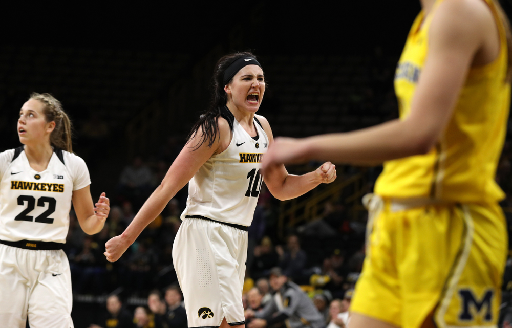 Iowa Hawkeyes forward Megan Gustafson (10) against the Michigan Wolverines Thursday, January 17, 2019 at Carver-Hawkeye Arena. (Brian Ray/hawkeyesports.com)