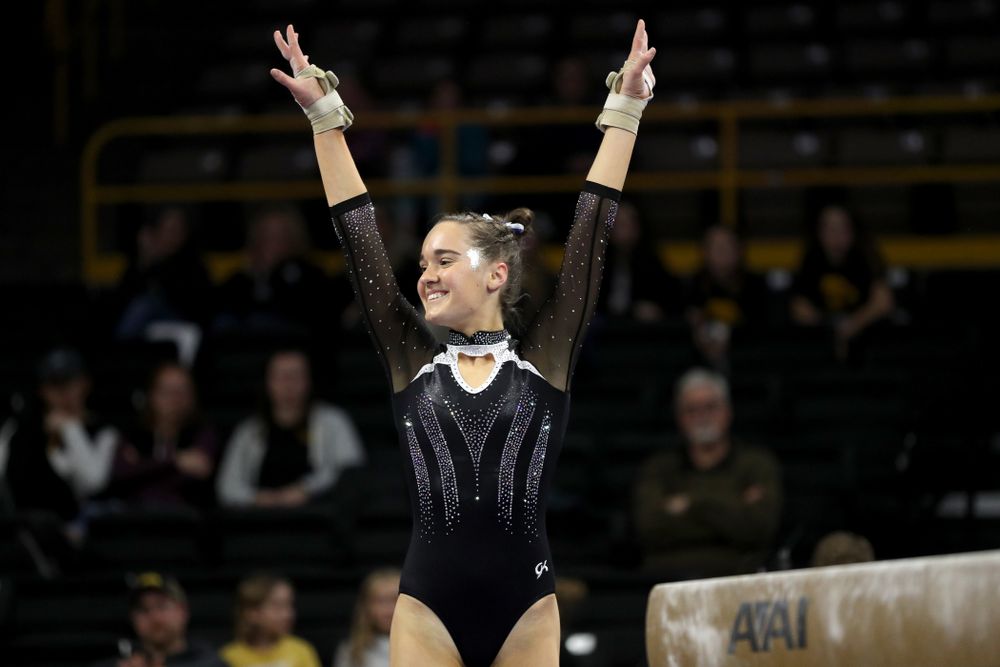 Iowa’s Allie Gilchrist competes on the beam against Michigan State Saturday, February 1, 2020 at Carver-Hawkeye Arena. (Brian Ray/hawkeyesports.com)