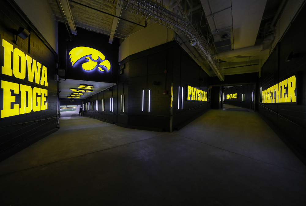 The Hawkeye Football Team sees the updates to their entrance tunnel at Kinnick Stadium for the first time Thursday, August 22, 2019 in Iowa City. (Brian Ray/hawkeyesports.com)
