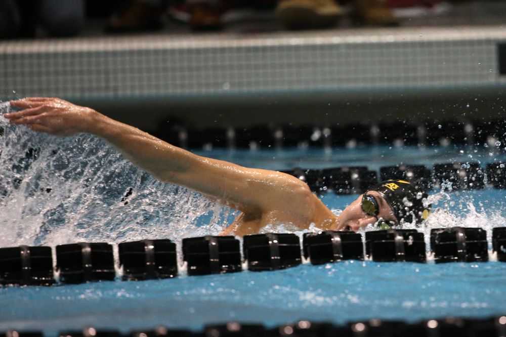 The Iowa A team competes in the 800-yard freestyle relay at the 2019 Big Ten Swimming and Diving meet Wednesday, February 27, 2019 at the Campus Wellness and Recreation Center. (Lily Smith/hawkeyesports.com)