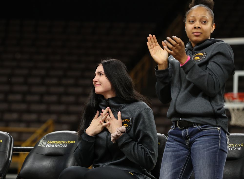 Henry B. and Patricia B. Tippie Director of Athletics Chair announces that the jersey of Iowa Hawkeyes forward Megan Gustafson (10) will be retired at a ceremony next season during the teamÕs Celebr-Eight event Wednesday, April 24, 2019 at Carver-Hawkeye Arena. (Brian Ray/hawkeyesports.com)
