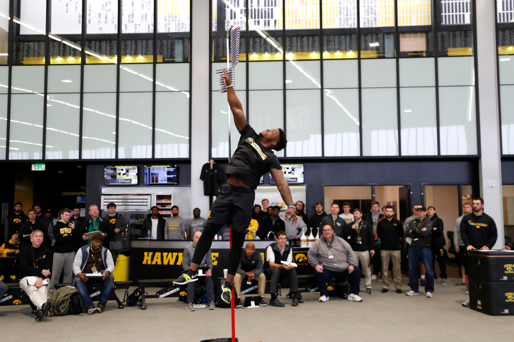 Iowa Hawkeyes running back James Butler (20) during the team's annual pro day Monday, March 26, 2018 at the Hansen Football Performance Center. (Brian Ray/hawkeyesports.com)