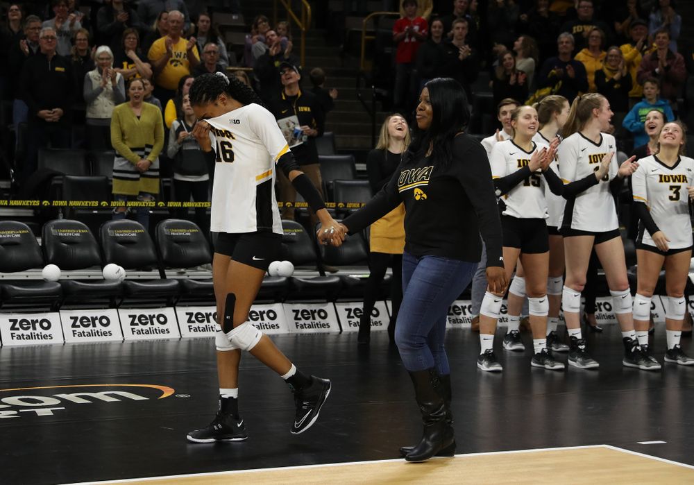 Iowa Hawkeyes outside hitter Taylor Louis (16) during senior day activities before their game against the Ohio State Buckeyes Saturday, November 24, 2018 at Carver-Hawkeye Arena. (Brian Ray/hawkeyesports.com)