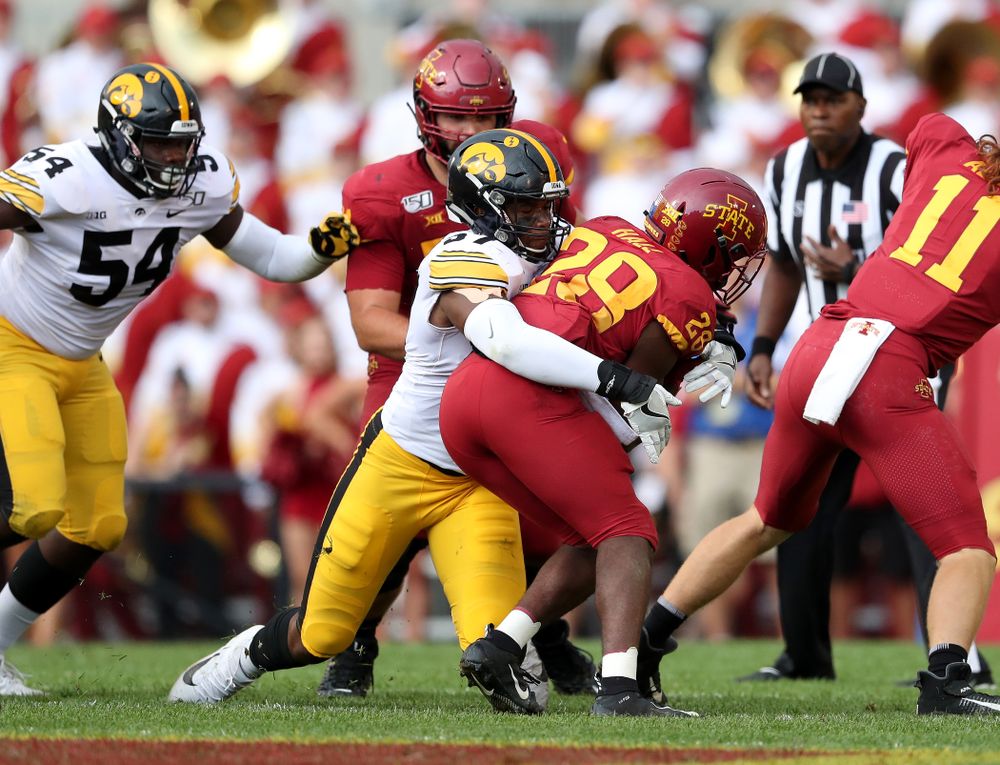 Iowa Hawkeyes defensive end Chauncey Golston (57) against the Iowa State Cyclones Saturday, September 14, 2019 at Jack Trice Stadium in Ames, Iowa. (Brian Ray/hawkeyesports.com)